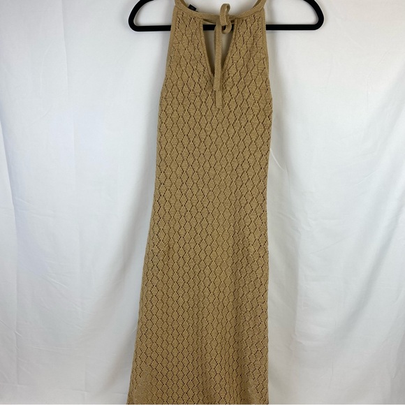 Boston Proper Tan Knit High Neck Crochet Maxi Dress - Picture 6 of 14